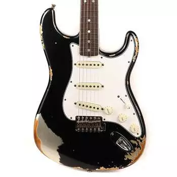 Fender Custom Shop 1967 Stratocaster Heavy Relic Выцветший черный поверх выцветшего серебра инков