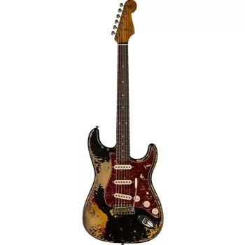Fender Custom Shop Limited Edition Roasted 61 Stratocaster Super Heavy Relic Aged Black Over 3 Color Sunburst Электрогитара 9235001500