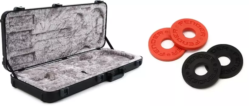Fender Deluxe Molded Stratocaster/Telecaster Case — черный комплект с блоками Fender Strap Blocks Strap Locking System (набор из 4 шт.) — черный/красный 0990819000=1 0996102306=1