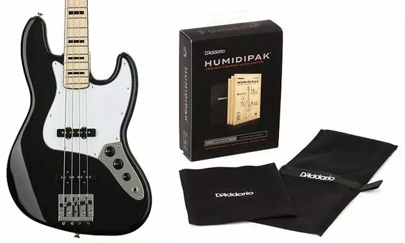 Fender Geddy Lee Jazz Bass — черный комплект с увлажнителем D'Addario, поддерживающим автоматическую систему контроля влажности Fender + D'Addario 0147702306=1 PW-HPK-01=1
