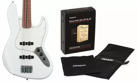 Fender Player Fretless Jazz Bass - Polar White с Pau Ferro Комплект накладки на гриф с D'Addario Humidipak Support Автоматическая система контроля влажности Fender + D'Addario 0149933515=1 PW-HPK-01=1