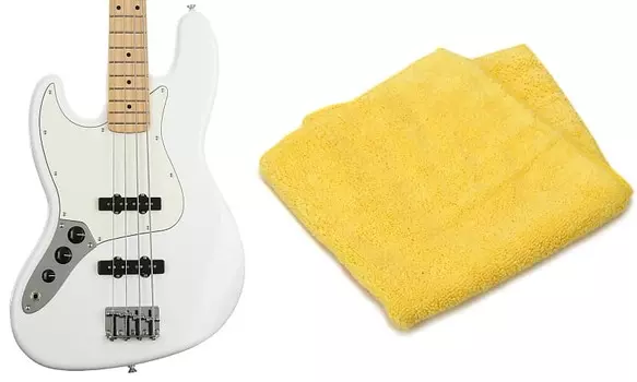 Fender Player Jazz Bass для левшей - полярно-белый с кленовой накладкой на гриф в комплекте с двухсторонней супермягкой тканью для полировки из микрофибры Fender 0149922515=1 0990524000=1
