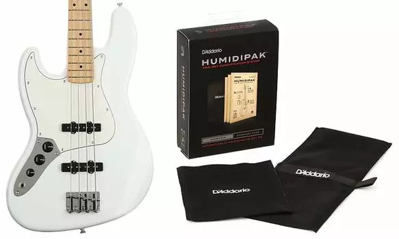 Fender Player Jazz Bass для левшей — полярно-белый с кленовой накладкой на гриф в комплекте с увлажнителем D'Addario с автоматической системой контроля влажности Fender + D'Addario 0149922515=1 PW-HPK-01=1