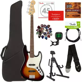 Fender Player Jazz Bass, Pau Ferro - 3 цвета Sunburst с сумкой для переноски 0149903500-COMBO-STD