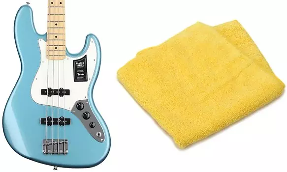 Fender Player Jazz Bass - Tidepool с кленовой накладкой на гриф в комплекте с двухсторонней сверхмягкой полировальной салфеткой из микрофибры Fender 0149902513=1 0990524000=1