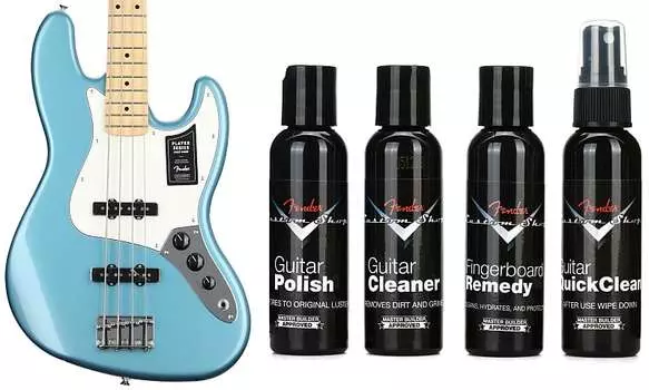 Fender Player Jazz Bass - Tidepool с кленовой накладкой на гриф в комплекте с Fender Custom Shop Deluxe Guitar Care System - 4-Pack 0149902513=1 0990539000=1