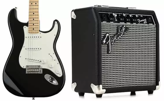 Fender Player Stratocaster — черный с кленовой накладкой на гриф в комплекте с Fender Frontman 10G 1x6″ 10-ваттный комбоусилитель 2311000000=1 0144502506=1