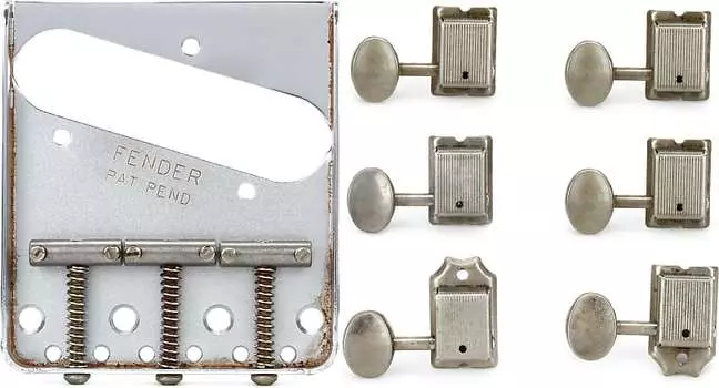 Fender Road Worn Tele Bridge Assembly Bundle с набором Fender Road Worn Guitar Tuning Machines - Road Worn Nickel 0997201000=1 0997210000=1