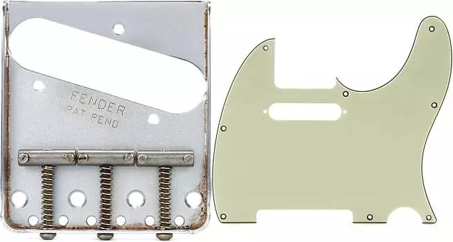 Fender Road Worn Tele Bridge Assembly Bundle с накладкой Fender Modern Telecaster с 8 отверстиями — 3-слойная, как новая 0992154000=1 0997210000=1