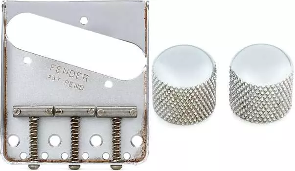 Fender Road Worn Tele Bridge Сборочный комплект с ручками купола Fender Telecaster для ношения на дорогах (2) 0997210000=1 0997211000=1