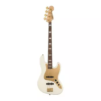 Fender Squier 40th Anniversary Jazz Gold Edition с кленовым C-образным грифом и накладкой из индийского лавра (олимпийский белый) Fender 40th Anniversary Jazz Bass Guitar, Gold Edition (Olympic White)