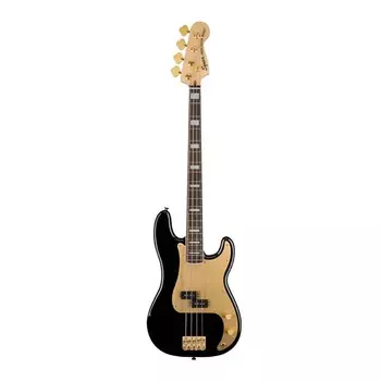 Fender Squier 40th Anniversary Precision 4-String Bass Gold Edition (черный) с грифом из индийского лавра, кленовым C-образным грифом и 20 ладами Fender 40th Anniversary Precision Bass Guitar Gold Edition (Black)