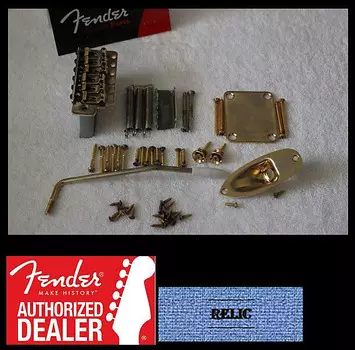 Fender USA Relic Gold Stratocaster 2 3/16 Tremolo Body Hardware Set Strat Guitar Strat Hardware