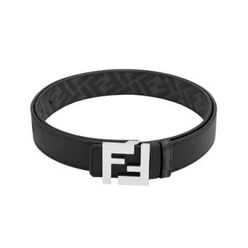 Fendi Черный кожаный двусторонний ремень, черный