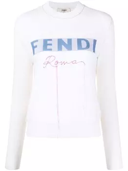 FENDI джемпер в рубчик с нашивкой-логотипом, белый
