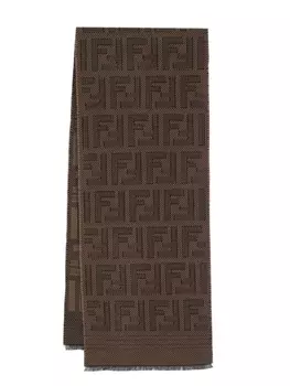 FENDI FF monogram-pattern frayed scarf, коричневый