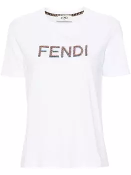 FENDI футболка с логотипом, украшенная пайетками, белый