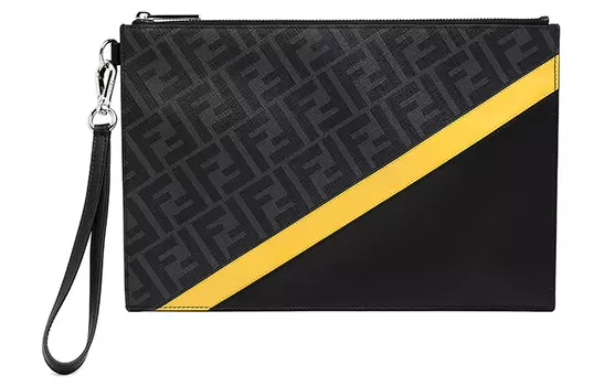 FENDI Холщовый с кожаным клатчем, обычный мужской, черный, серый/желтый цвет