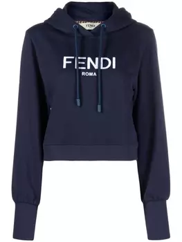 FENDI худи с кулиской и логотипом, синий
