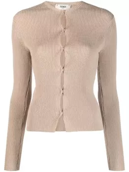 FENDI кардиган в рубчик, нейтральный цвет