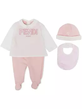 Fendi Kids комплект для новорожденного с логотипом, белый