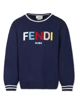 Fendi Kids свитер с вышитым логотипом, синий