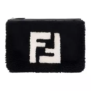 FENDI Клатч из овчины, мужской, черный, белый