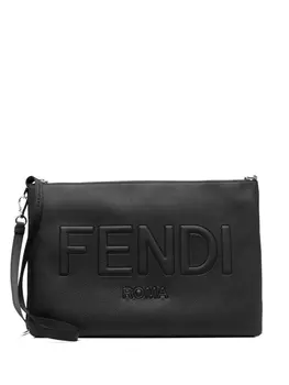 FENDI клатч с тисненым логотипом, черный