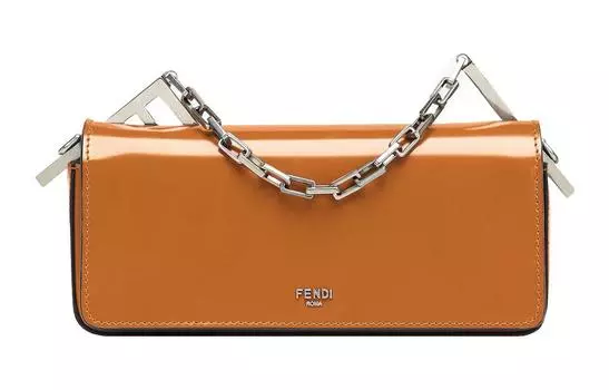 FENDI Мини-сумка женская из телячьей кожи коричневого цвета