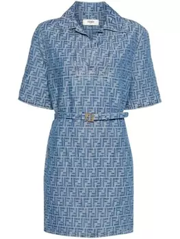 FENDI платье мини с поясом и логотипом FF, синий