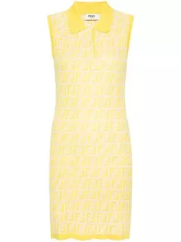 FENDI платье с воротником поло и логотипом FF, нейтральный цвет