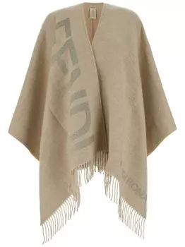 FENDI пончо с бахромой, нейтральный цвет