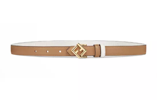 FENDI Ремень женский кожаный с логотипом и гладкой пряжкой, коричневый, ширина 2 см