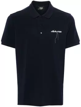 FENDI рубашка поло с вышитым логотипом, синий