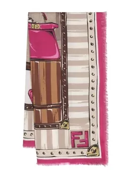 FENDI шарф с бахромой и принтом Iconic Bags, розовый