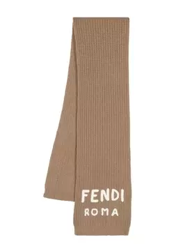 FENDI шарф с вышитым логотипом, коричневый