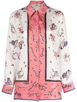 FENDI шелковая рубашка с логотипом, нейтральный цвет