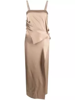 FENDI шелковое платье макси с завязками, нейтральный цвет
