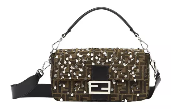 FENDI Сумка-багет из телячьей кожи с полиэстером и хлопком, сумка через плечо, обычная мужская коричневая