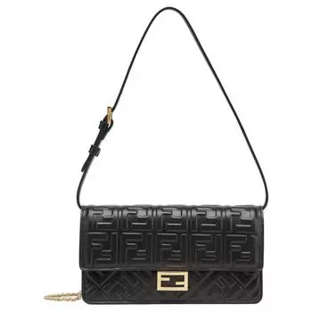 FENDI Сумка Baguette из овчины, через плечо, женская, черная