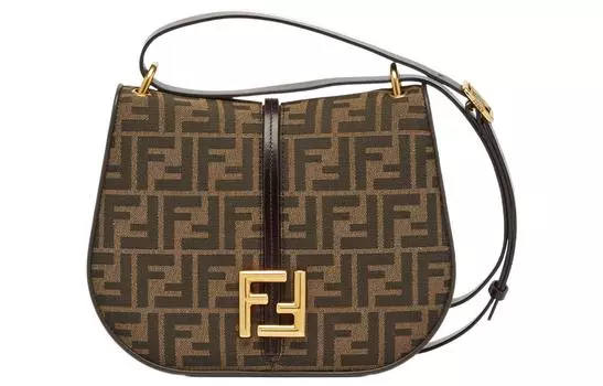 FENDI Сумка через плечо из полиамида, женская, среднего размера, коричневого цвета