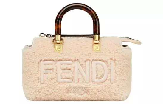 FENDI Сумка из овечьей шерсти и телячьей кожи, через плечо, мини-сумка женская, светло-розово-красная