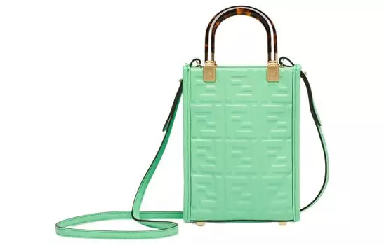 FENDI Сумка из телячьей кожи Sunshine, через плечо, мини-сумка, женская, зеленая