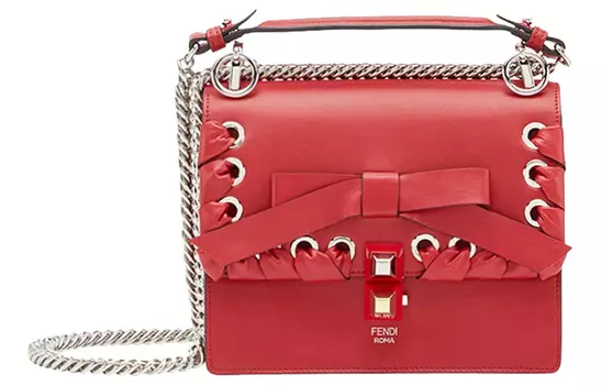 FENDI Сумка Kan I из коровьей кожи с цепочкой, сумка через плечо, женская сумка-труба, красная