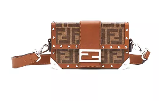 FENDI Сумка-коробка BaguetteTrunk из кожи, сумка-багет, сумка через плечо, мини-сумка для мужчин, коричневая