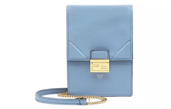 FENDI Сумка-кошелек для мобильного телефона Kan U из телячьей кожи в сочетании с овечьей, мини-сумка через плечо унисекс, синяя