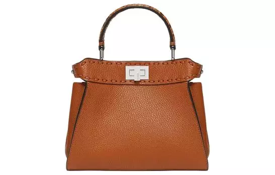 FENDI Сумка Peekaboo из телячьей кожи, сумка через плечо, мини, женская, коричневого цвета