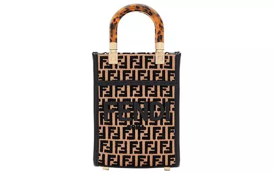 FENDI Сумка-шоппер из хлопка с нейлоном, сумка-шоппер, сумка через плечо, мини-сумка женская, черно-бежевая