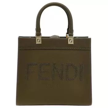 FENDI Сумка-шоппер из кожи, женская, зеленого цвета, небольшого размера