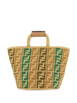 FENDI сумка-тоут из плетеной рафии FF, нейтральный цвет